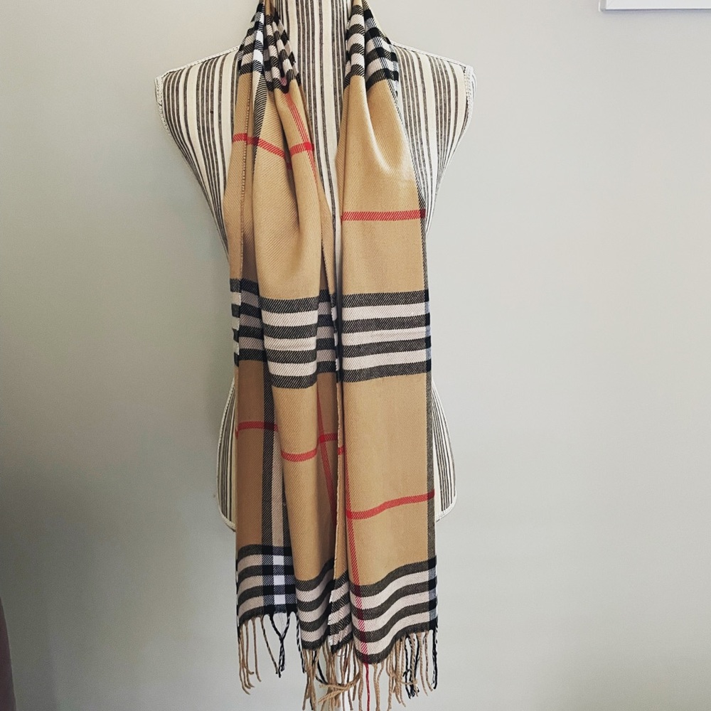Cashmere Feel Softness Plaid Capped With Twisted Fringe Scarf